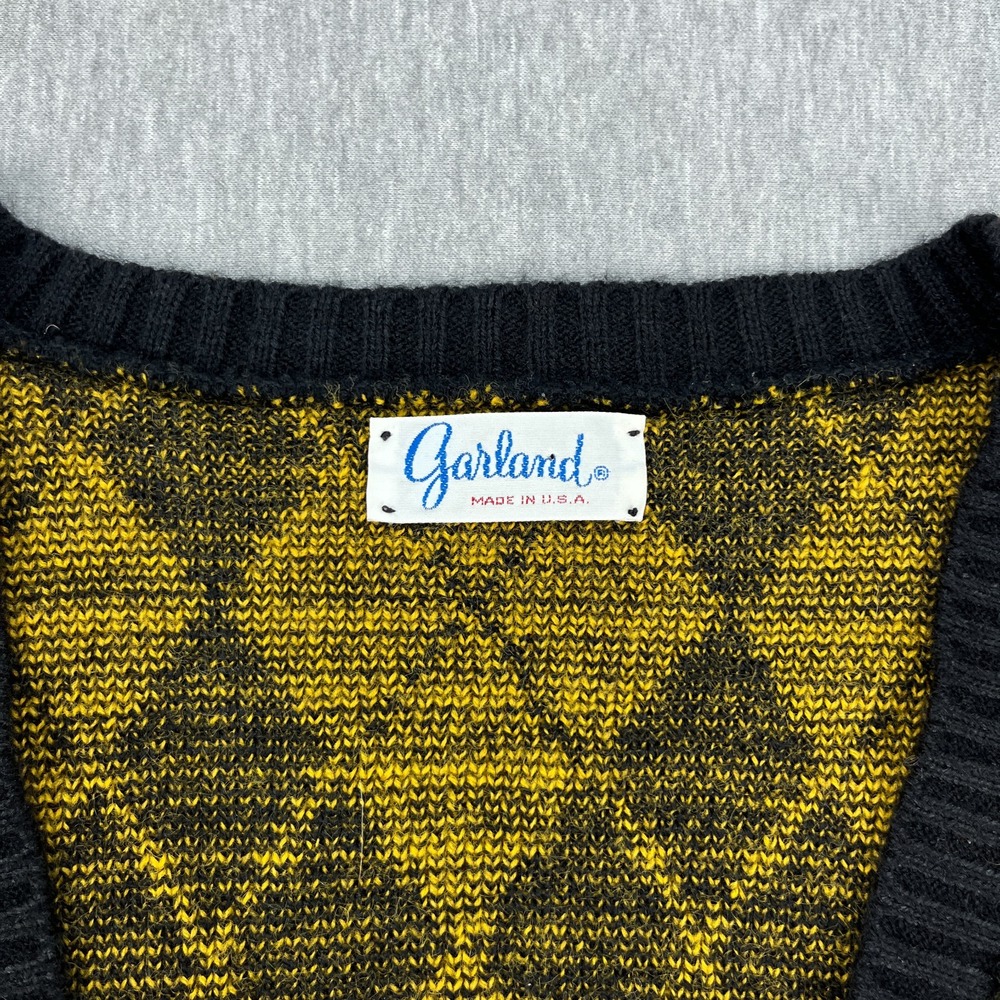 Vintage Garland Argyle Cardigan Sweater Womens S Yellow Black Orlon Acrylic 60s - Picture 5 of 10